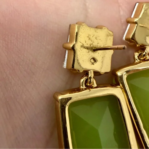 Kate Spade Shine On Collection Green Clear Rectangle Drop Earrings Gold Tone - Picture 8 of 8